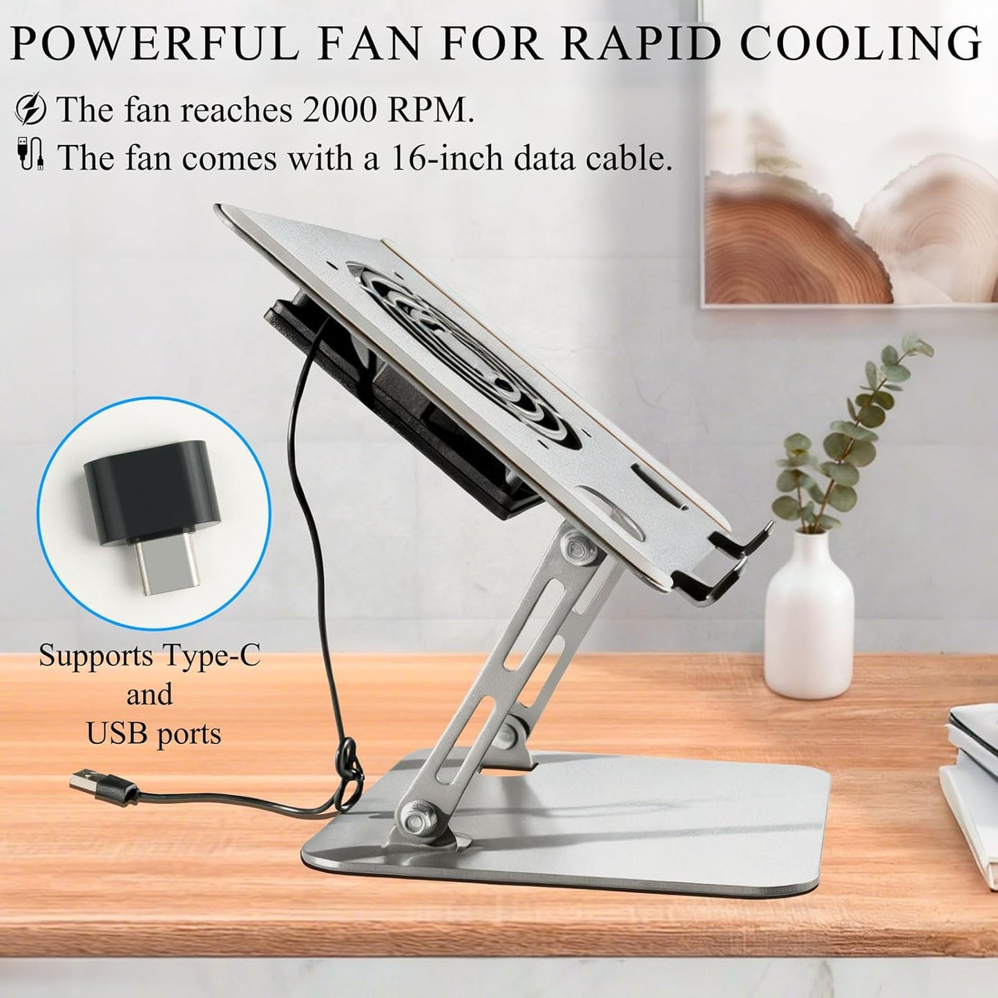 RebootGraphics ® Laptop Stand for Desk, Laptop Riser with Active Cooling Fan, Widely Compatible with MacBook and Other Computer Accessories、Computer Stand for Laptop