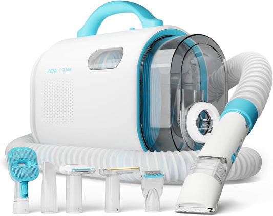 Uproot Clean Pet Groomer Vacuum Kit 7 in 1 - Cat & Dog Grooming Kit with Brush, Detangle, Deshed, Trim, Clean, & Dry Attachments - Complete Cat & Dog Grooming Vacuum for Shedding Pets RebootGraphics, LLC ®